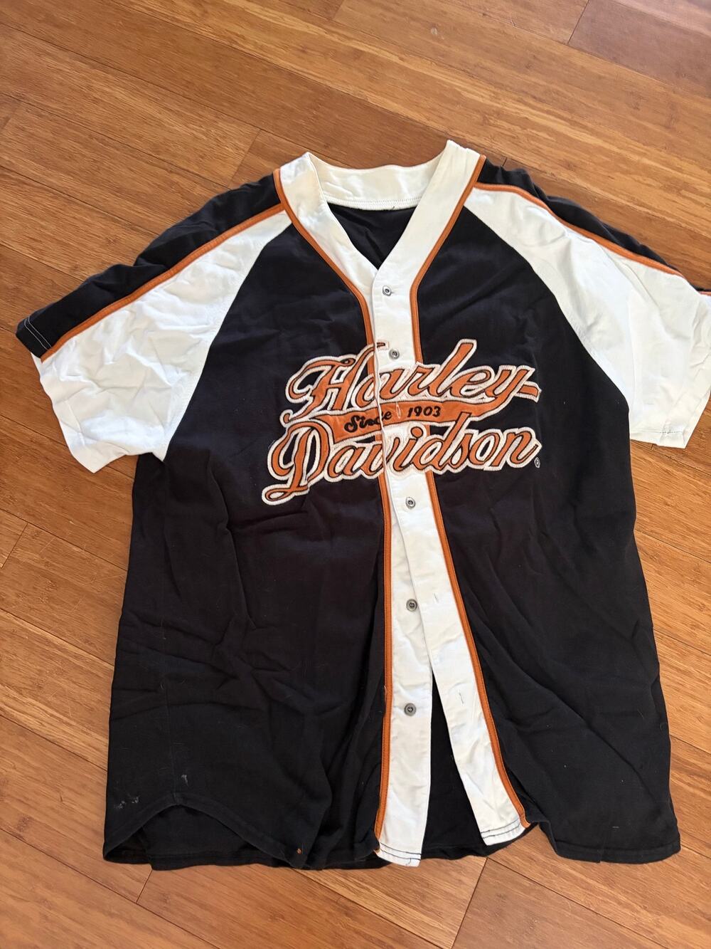 Harley Davidson button up Jersey- Preowned- No size tag- see description 2XL?